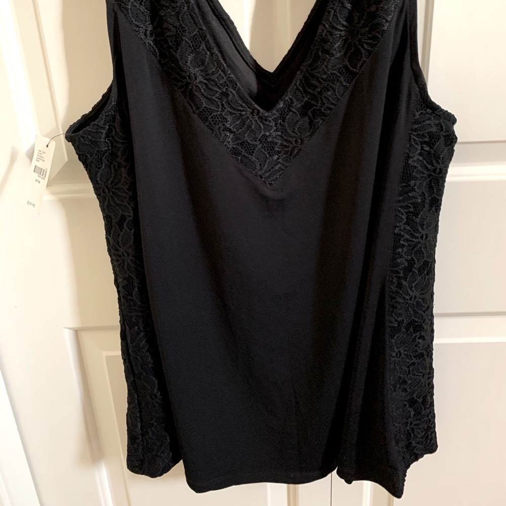 Lane Bryant Black tank w/lace embellishment. NWT